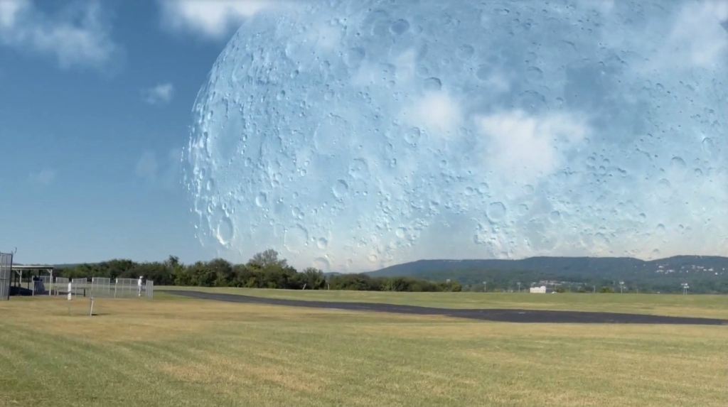 Луна на расстоянии 400 км от Земли.